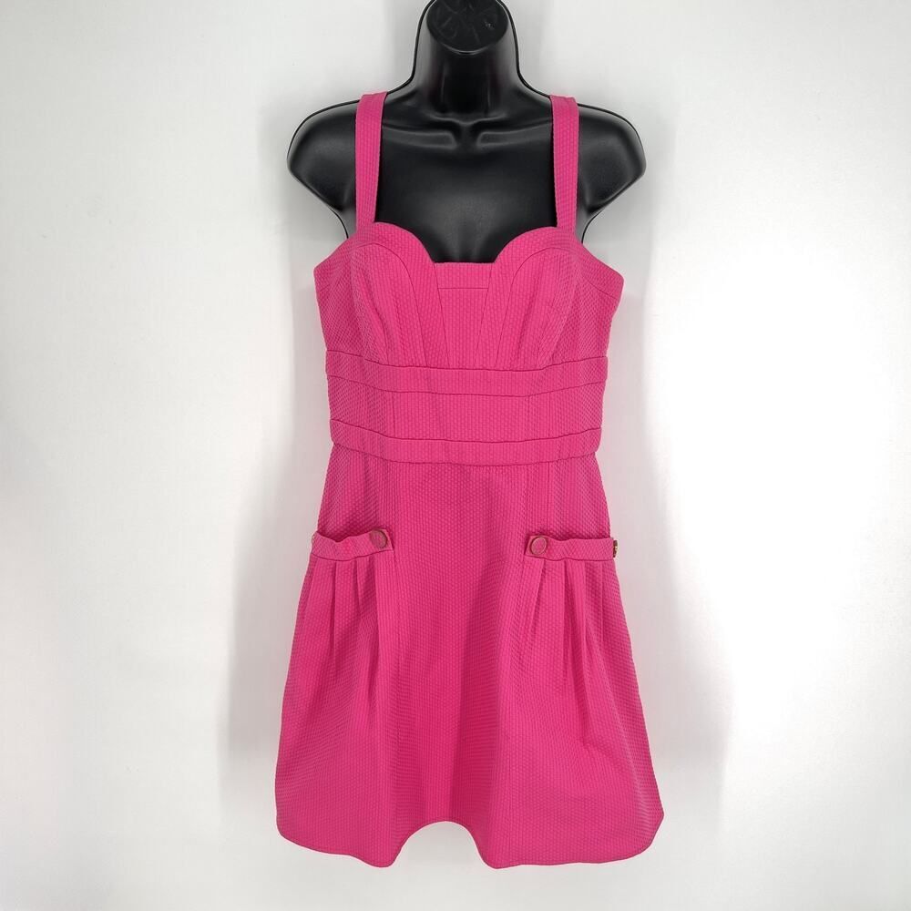 Decode 1.8 NEW A-Line Dress Sz 10 Bright Pink Textured Pockets Straps Sleeveless